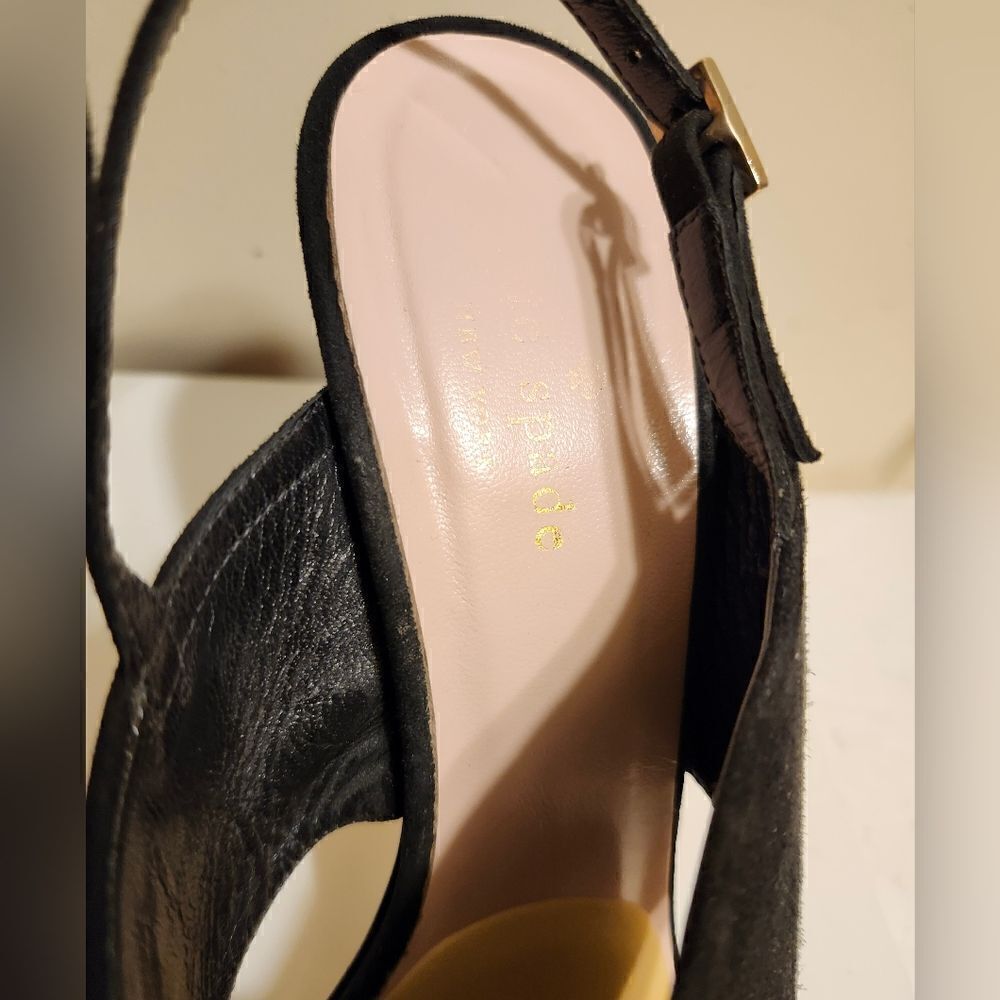 Kate Spade Black Suede Criss Cross Straps Slingback Heeled Sandals Sz.8 Ret.$195 - Picture 6 of 9